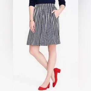 J. Crew Mercantile Black White Striped Elastic Waist Lined Pleated Skirt Women 6